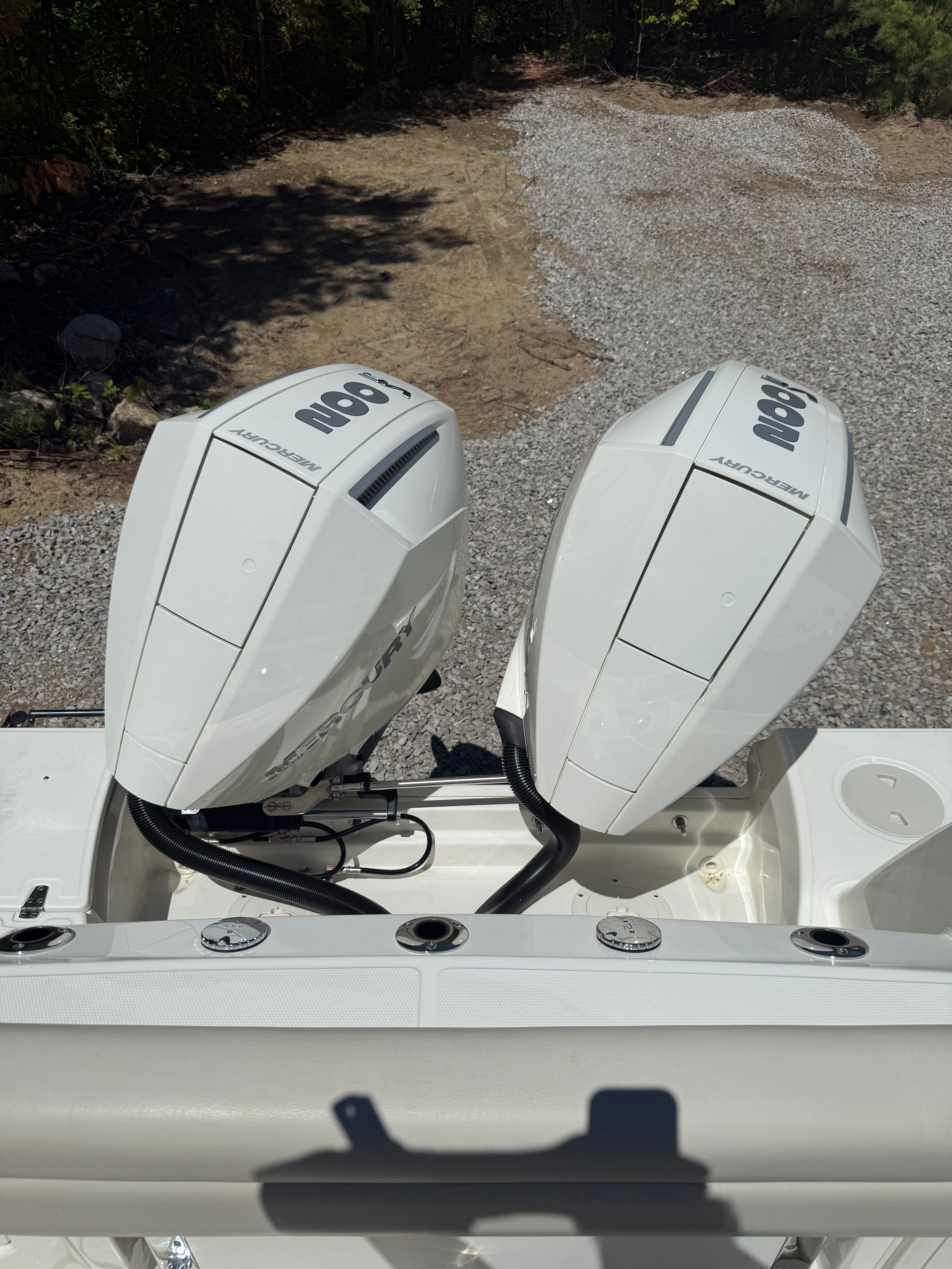 2024 Boston Whaler 250 Outrage with dual Mercury engines.