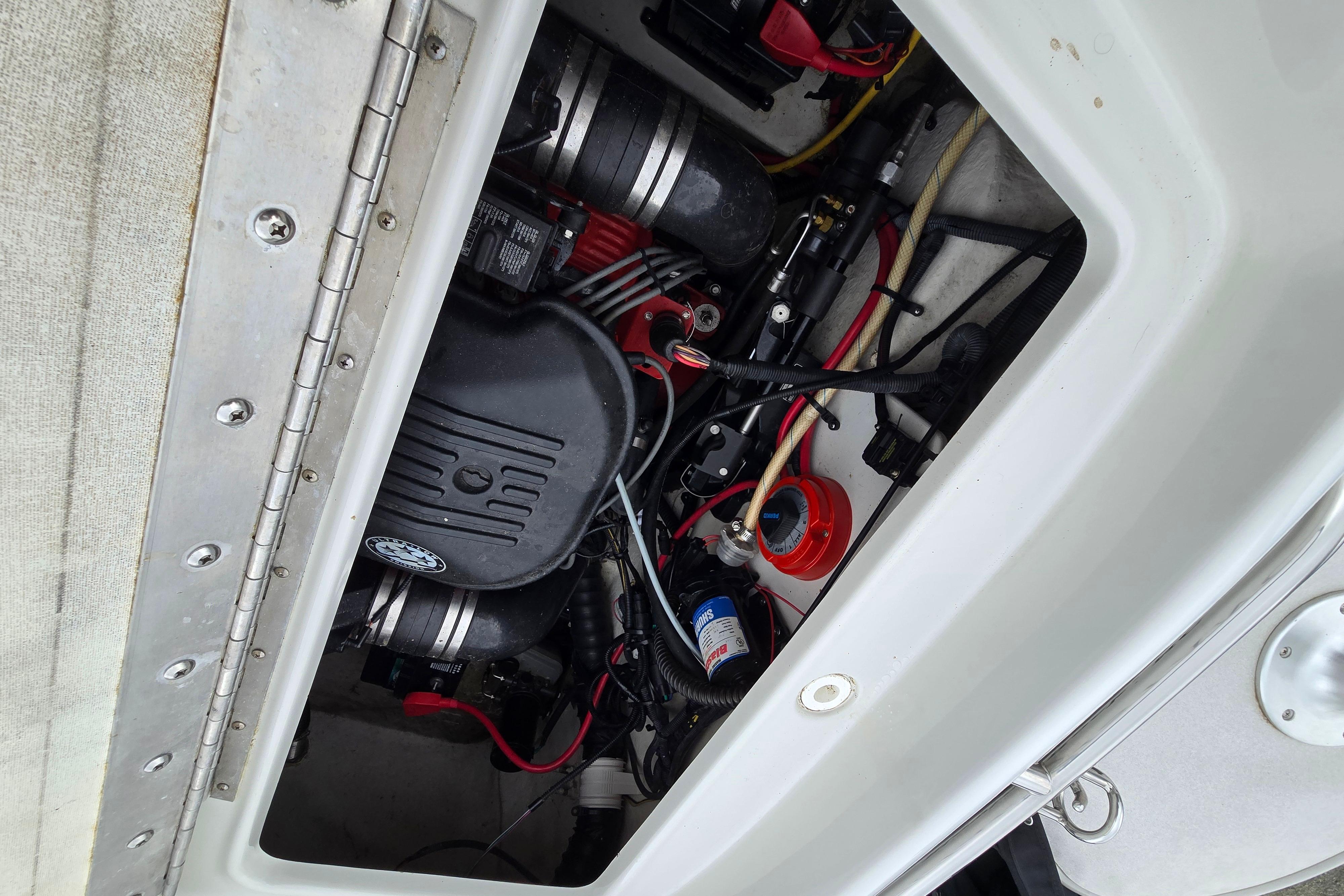 Engine compartment of a 2006 Crownline 240 EX boat.