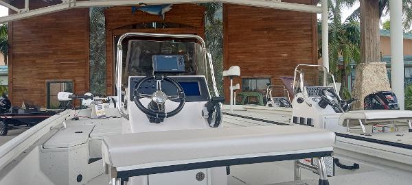 2024 Ranger RB210 boat interior with modern steering and navigation system.