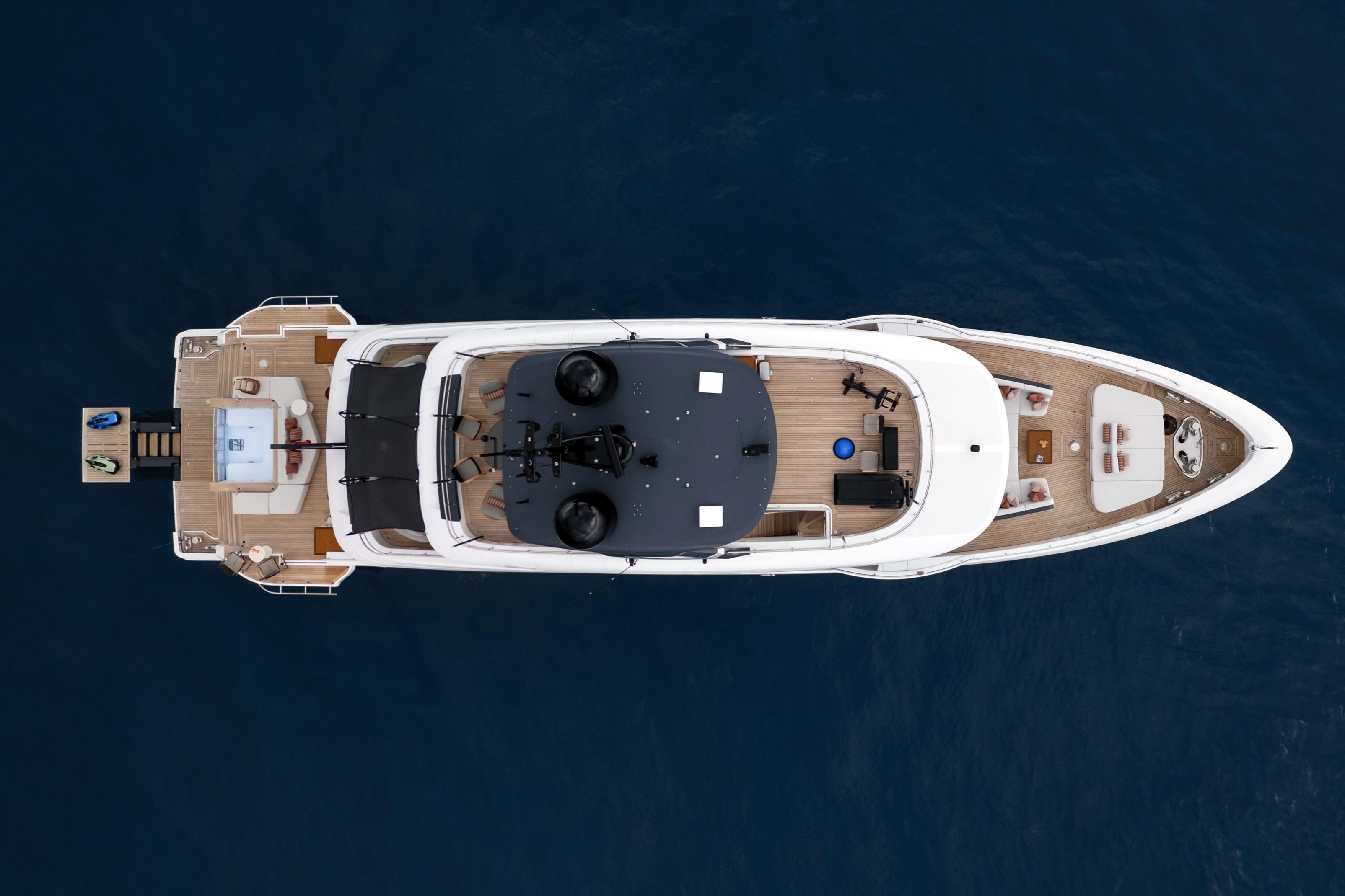 Overhead view of 2024 Benetti Oasis yacht on deep blue water.