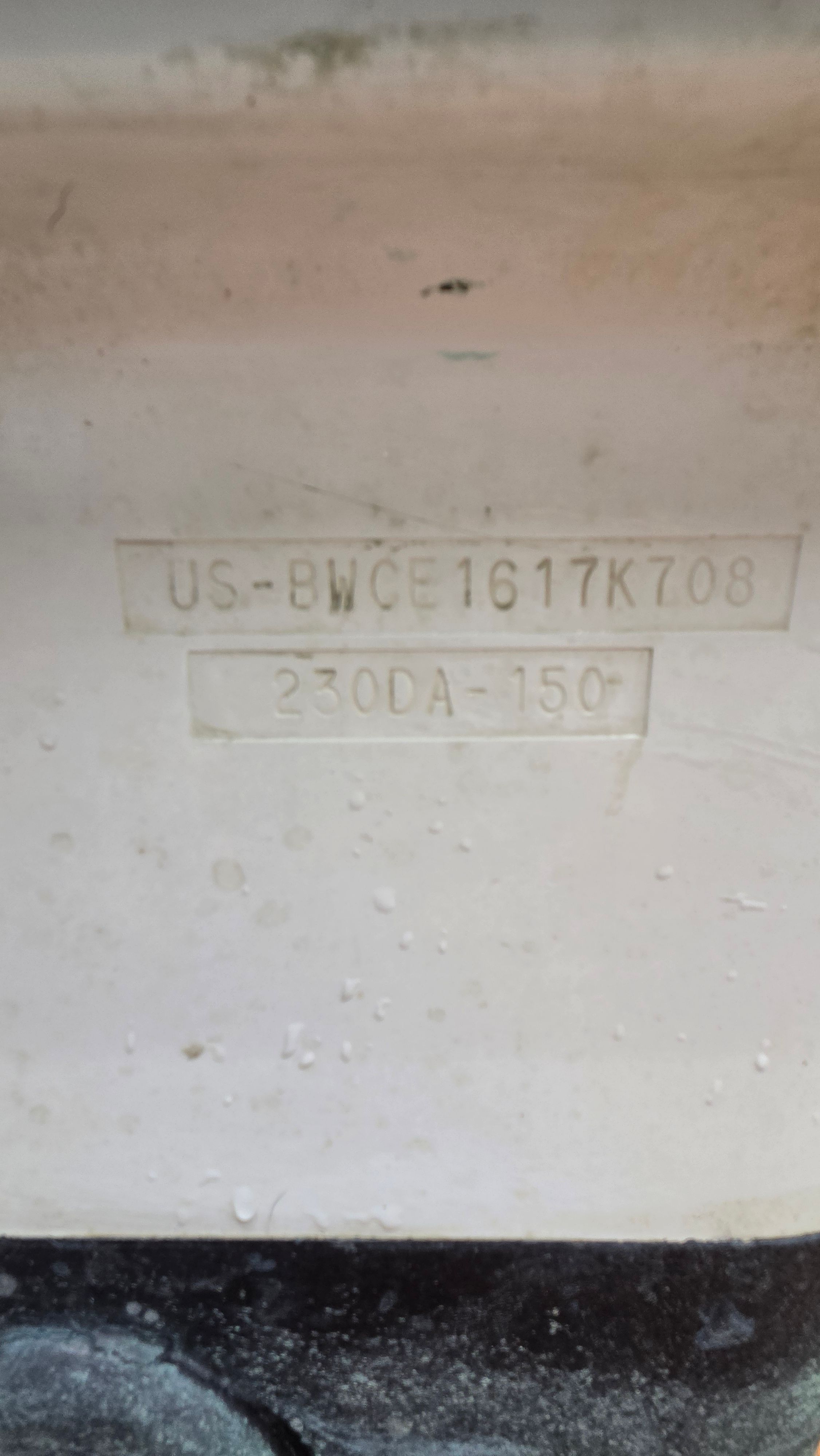 Close-up of the serial number on a 2008 Boston Whaler 230 Dauntless.