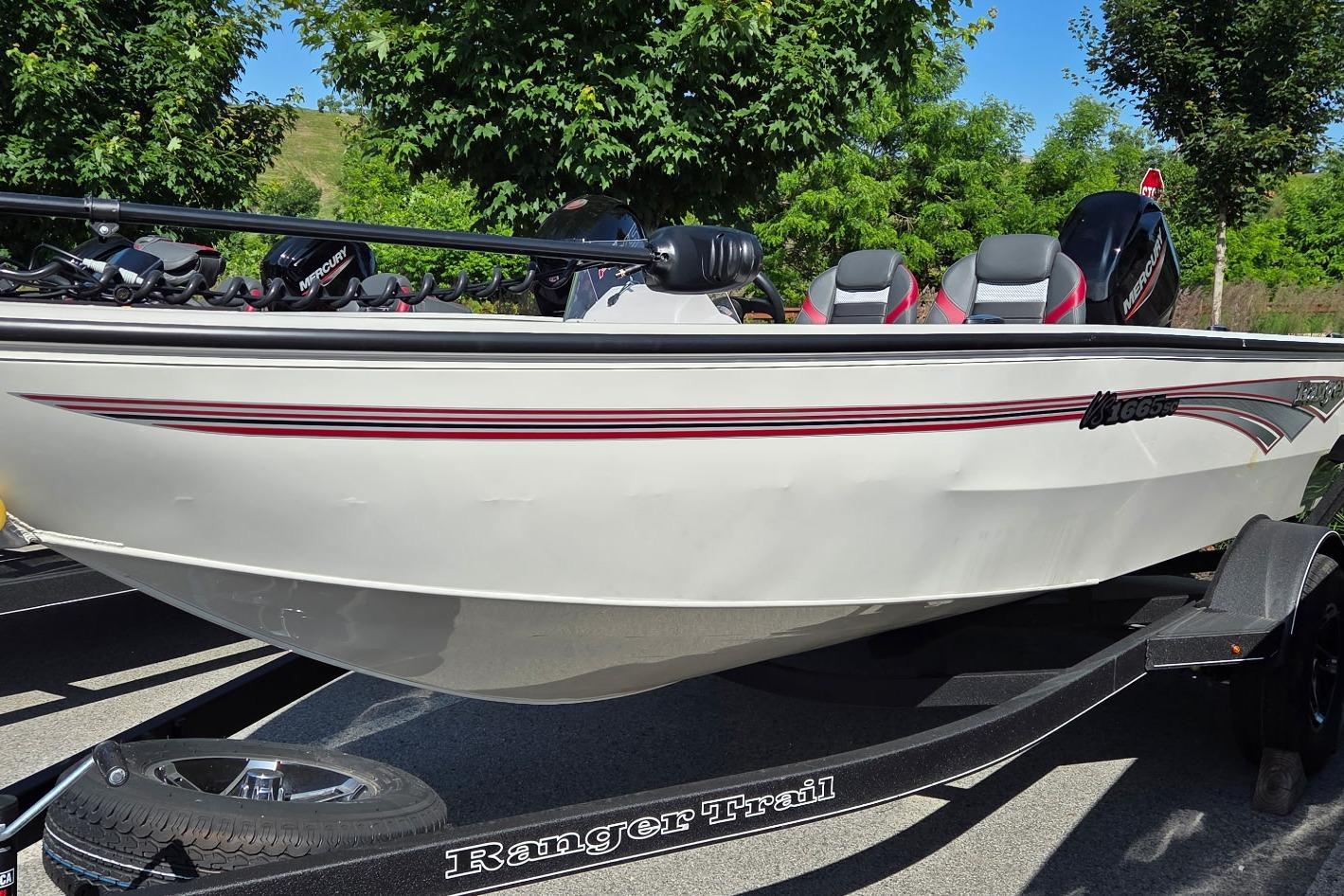 2026 Ranger VS1665SC boat on trailer, featuring sleek design and Mercury engine.