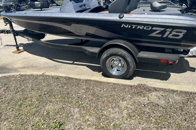 2026 Nitro Z18 Pro boat on trailer, parked outdoors.