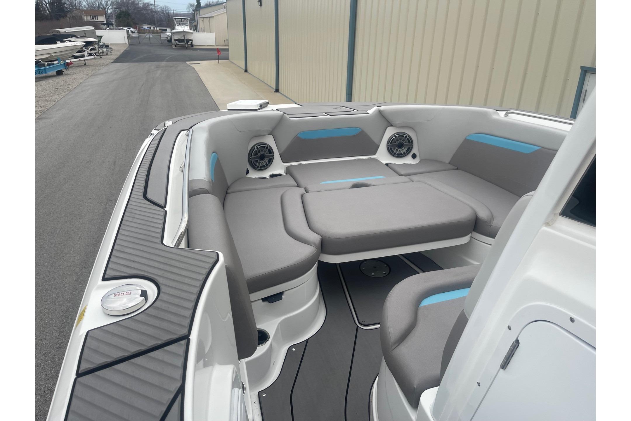 2025 Hurricane Center Console 24 OB boat interior with gray seating and modern design.
