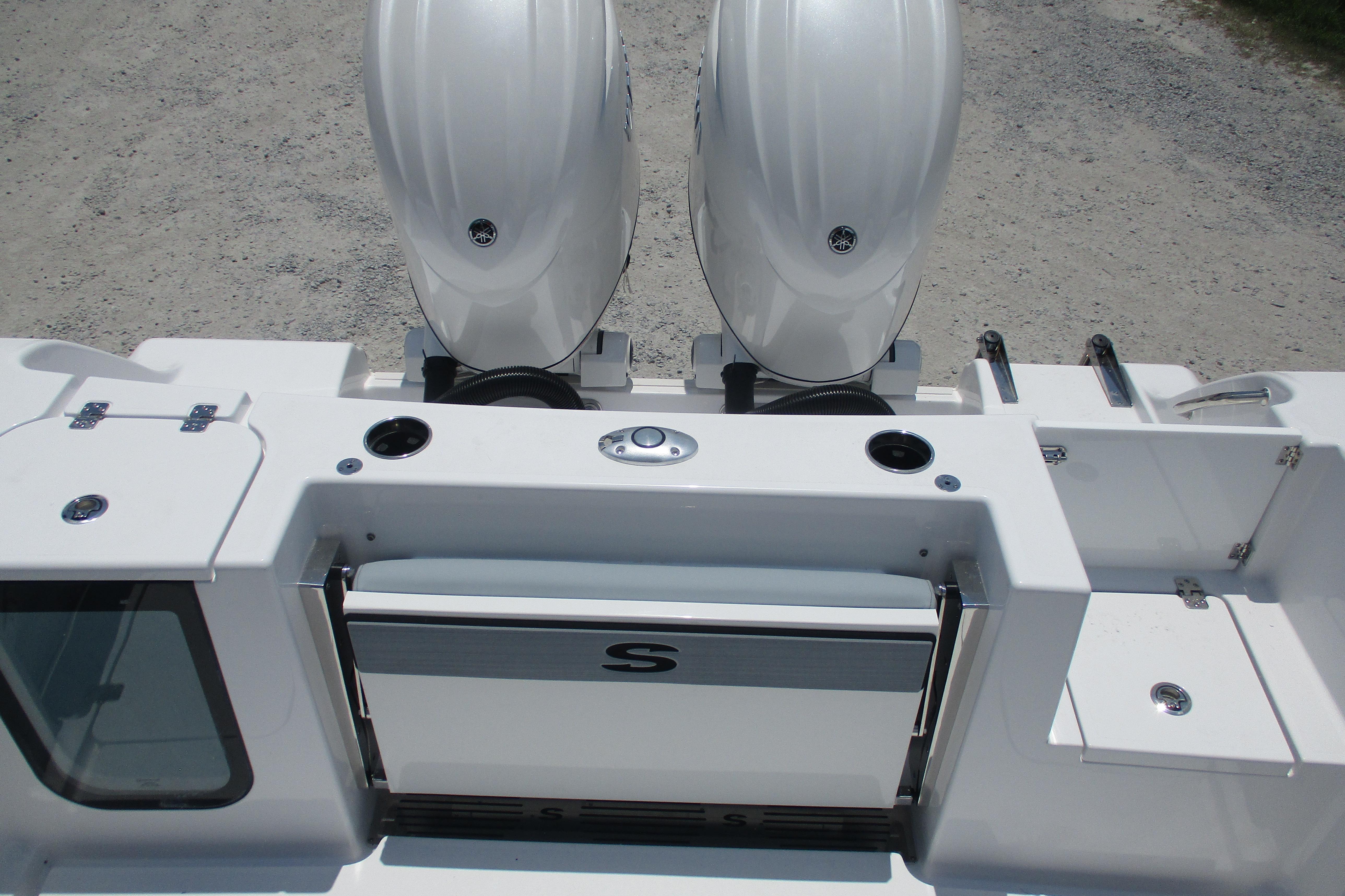2027 Sportsman Open 252 Center Console boat with dual engines, viewed from above.
