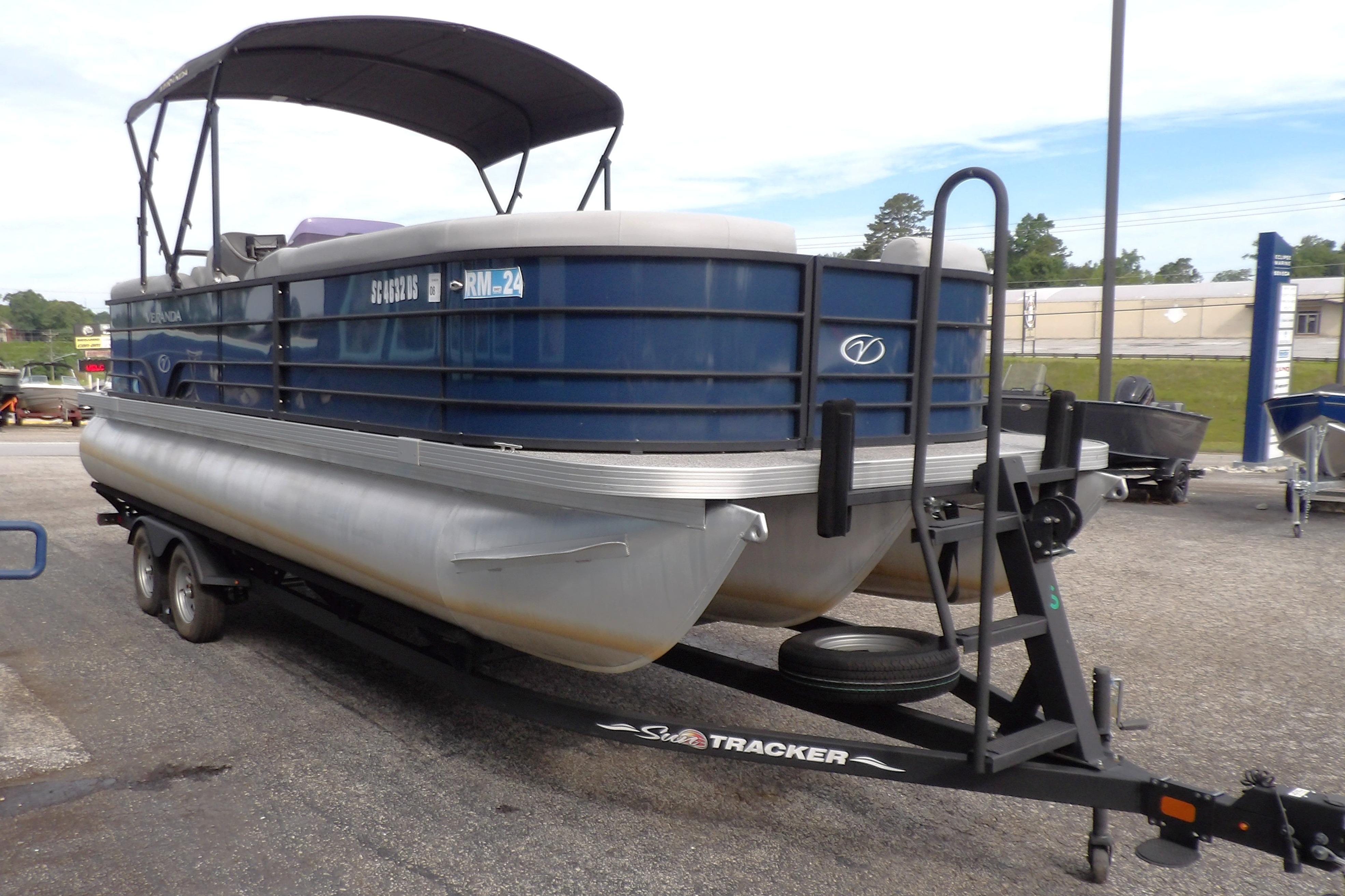 2022 Veranda Vista View 22RC pontoon boat on trailer in outdoor setting.