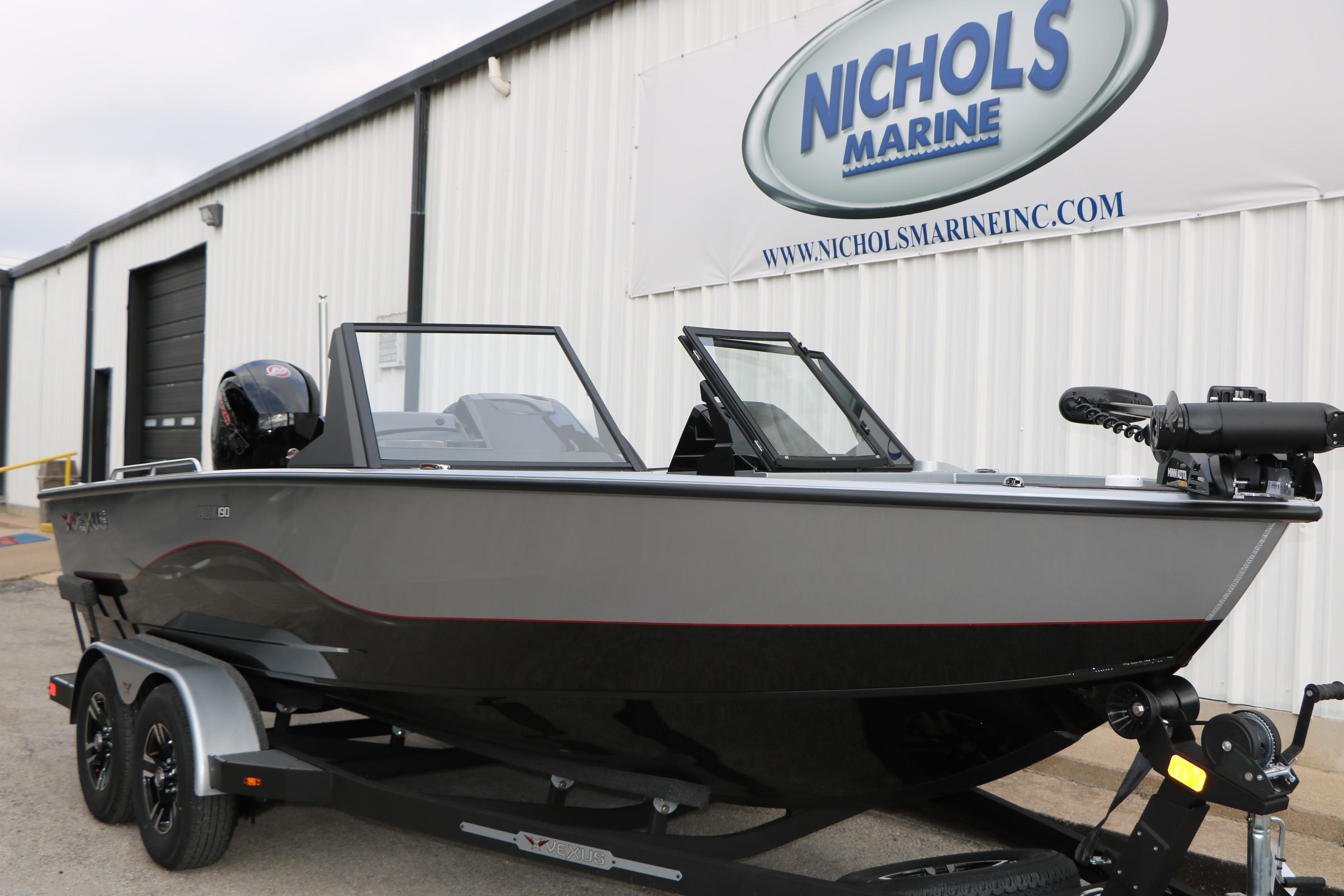 2026 Vexus ADX 190 boat on trailer at Nichols Marine dealership.