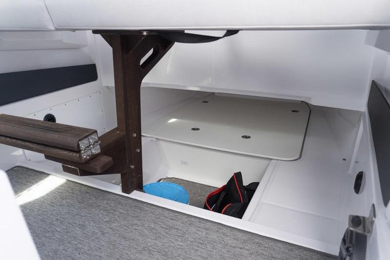 Interior storage space of 2025 Axopar 29 XC Cross Cabin boat.