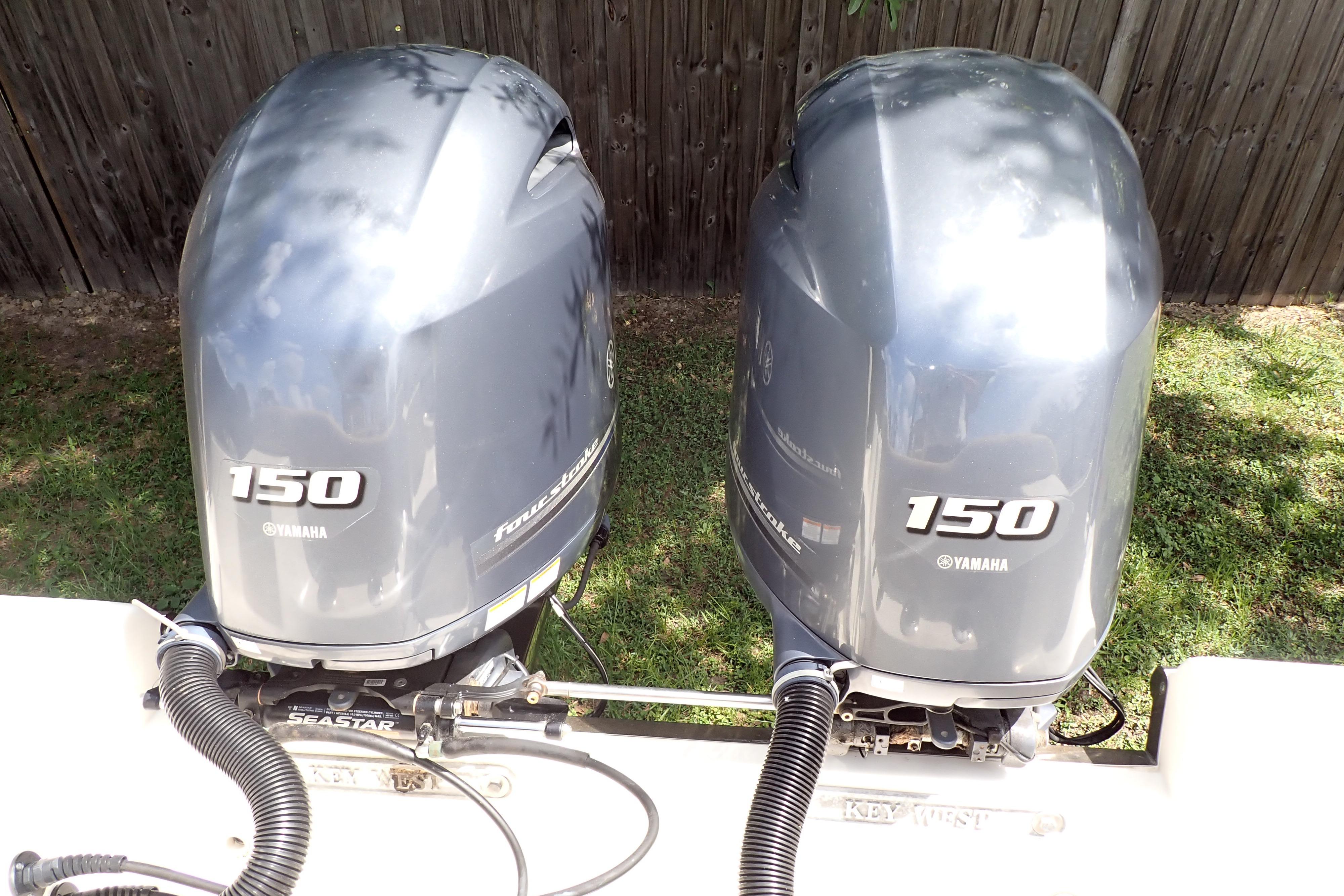 Twin Yamaha 150 outboard engines on a 2019 Key West 263 FS boat.