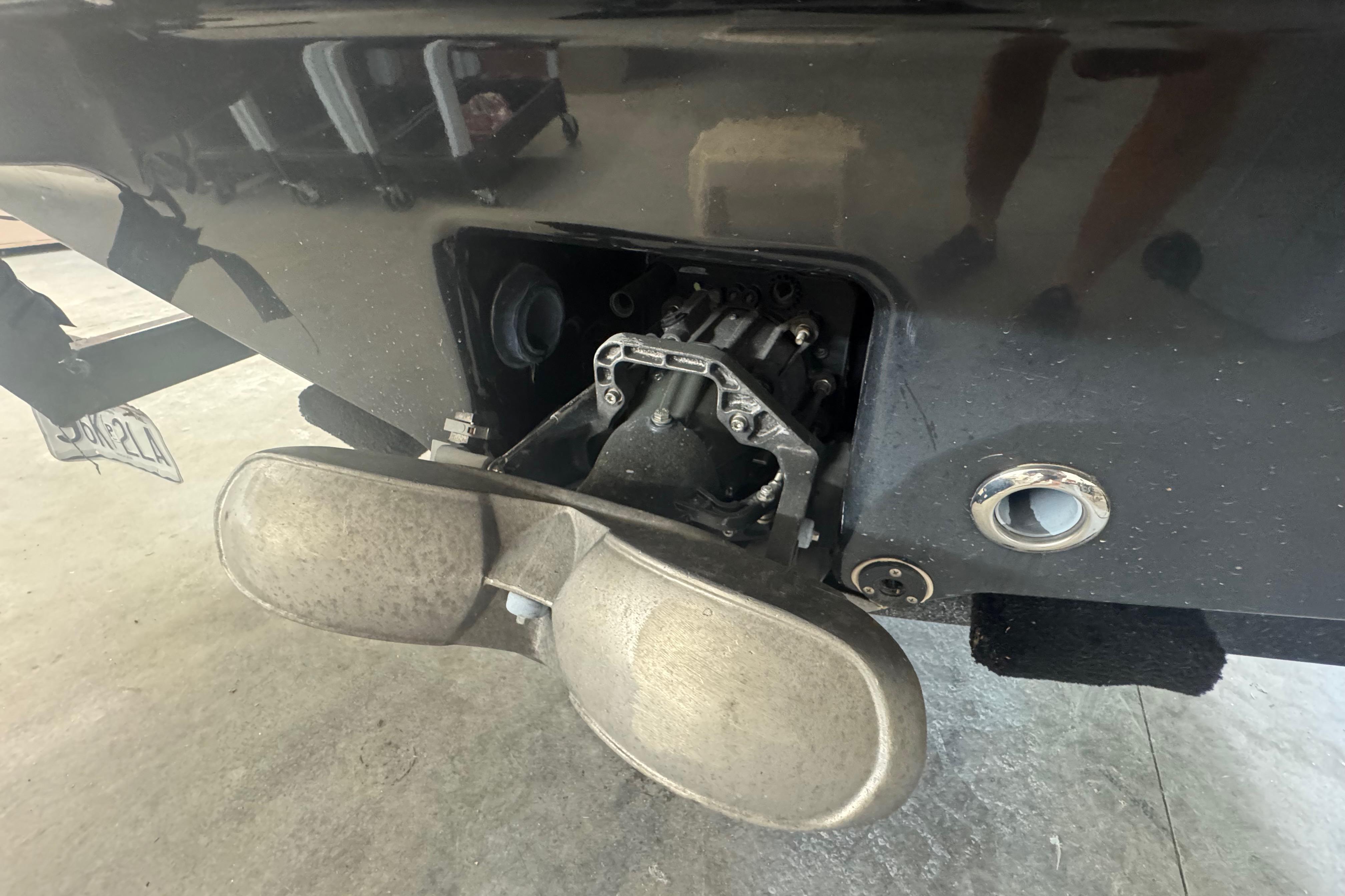 2017 Chaparral Vortex 203 VRX jet drive system close-up in a garage setting.