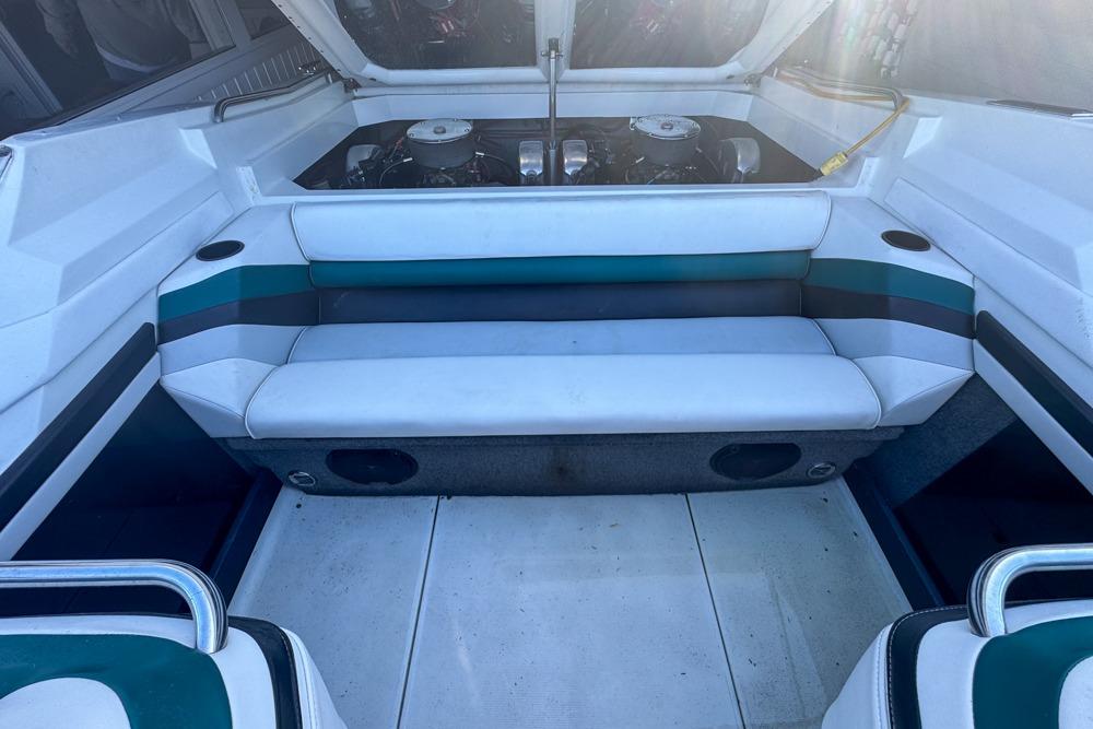 1989 Formula 292 SR-1 boat interior with seating and engine compartment.