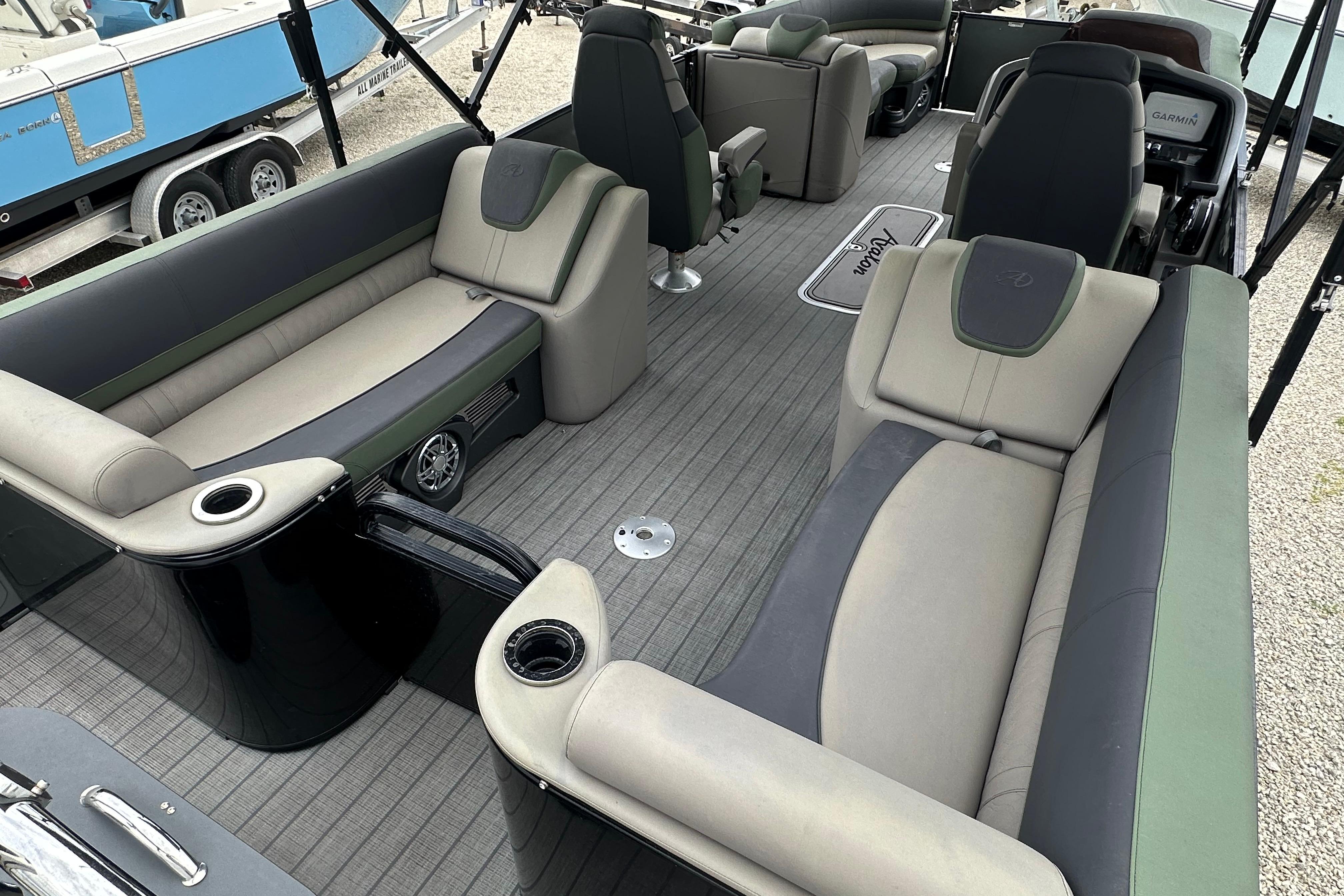 2023 Avalon Catalina Quad Lounge interior with plush seating and modern design.