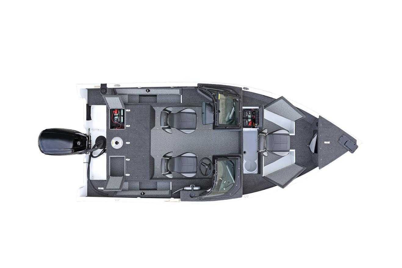 Manufacturer Provided Image: Top view of 2025 Lund 1650 Rebel XL Sport fishing boat layout.