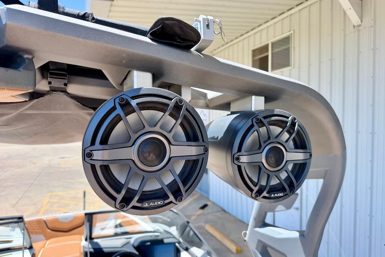 Speakers on 2021 Nautique Super Air Nautique G23 boat, featuring JL Audio system.