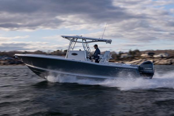 Manufacturer Provided Image: 2025 Southport 27 FE boat cruising on water under cloudy sky.