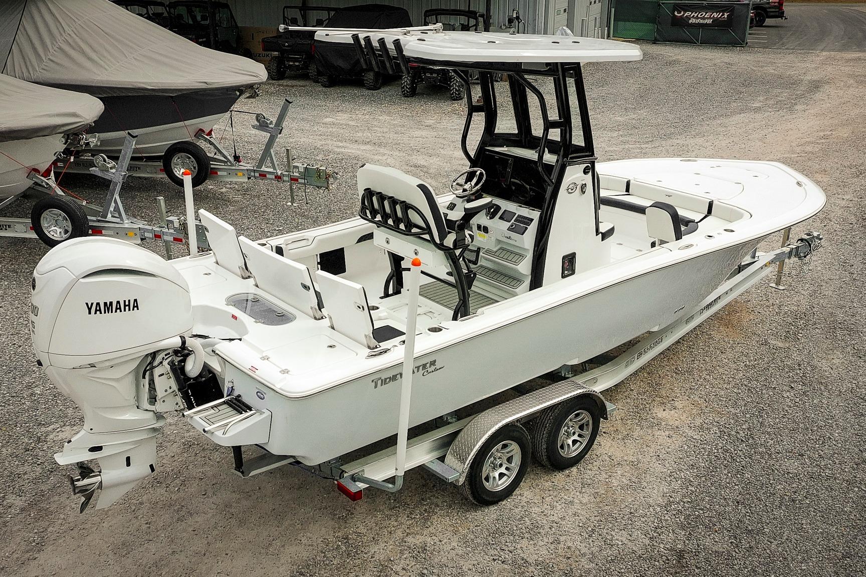 2026 Tidewater 2500 Carolina Bay boat with Yamaha engine on trailer.