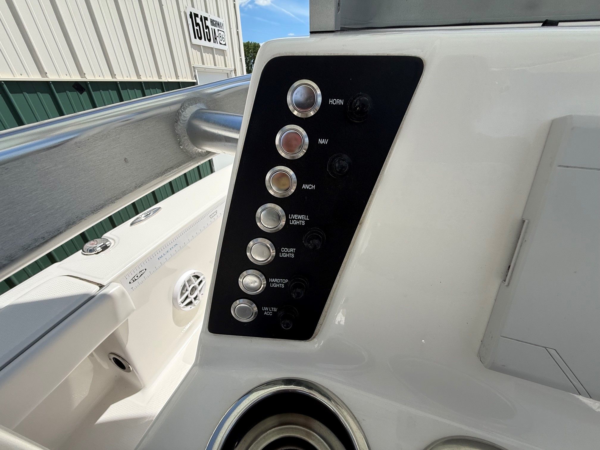 2021 Robalo 226 Cayman control panel with various switches.