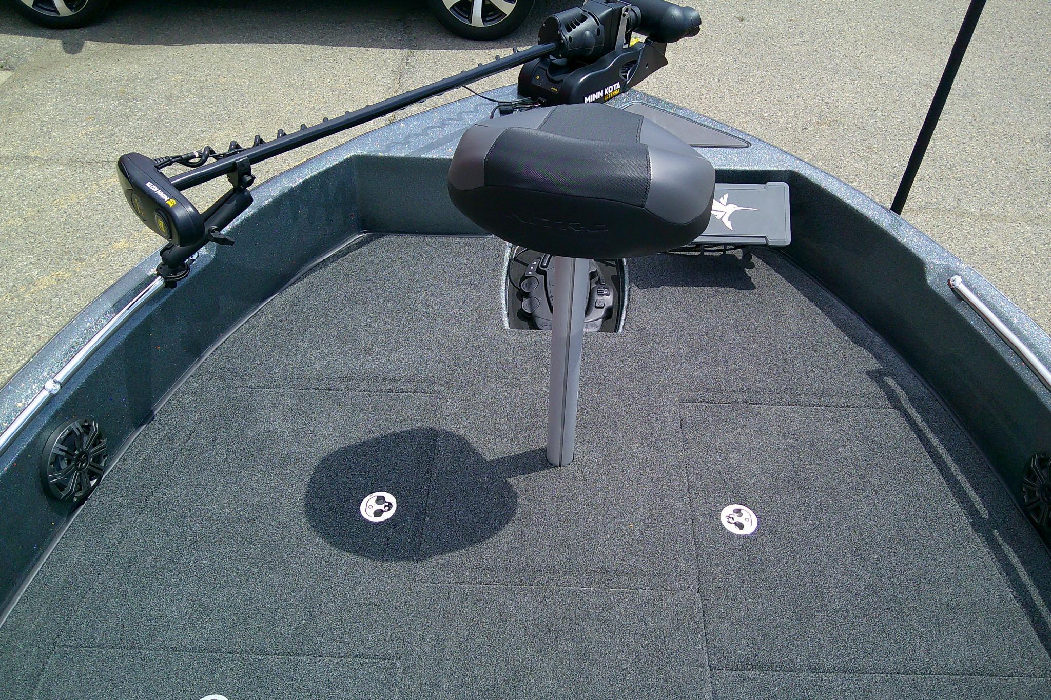 2026 Nitro ZV19 Sport boat deck with seat and trolling motor.