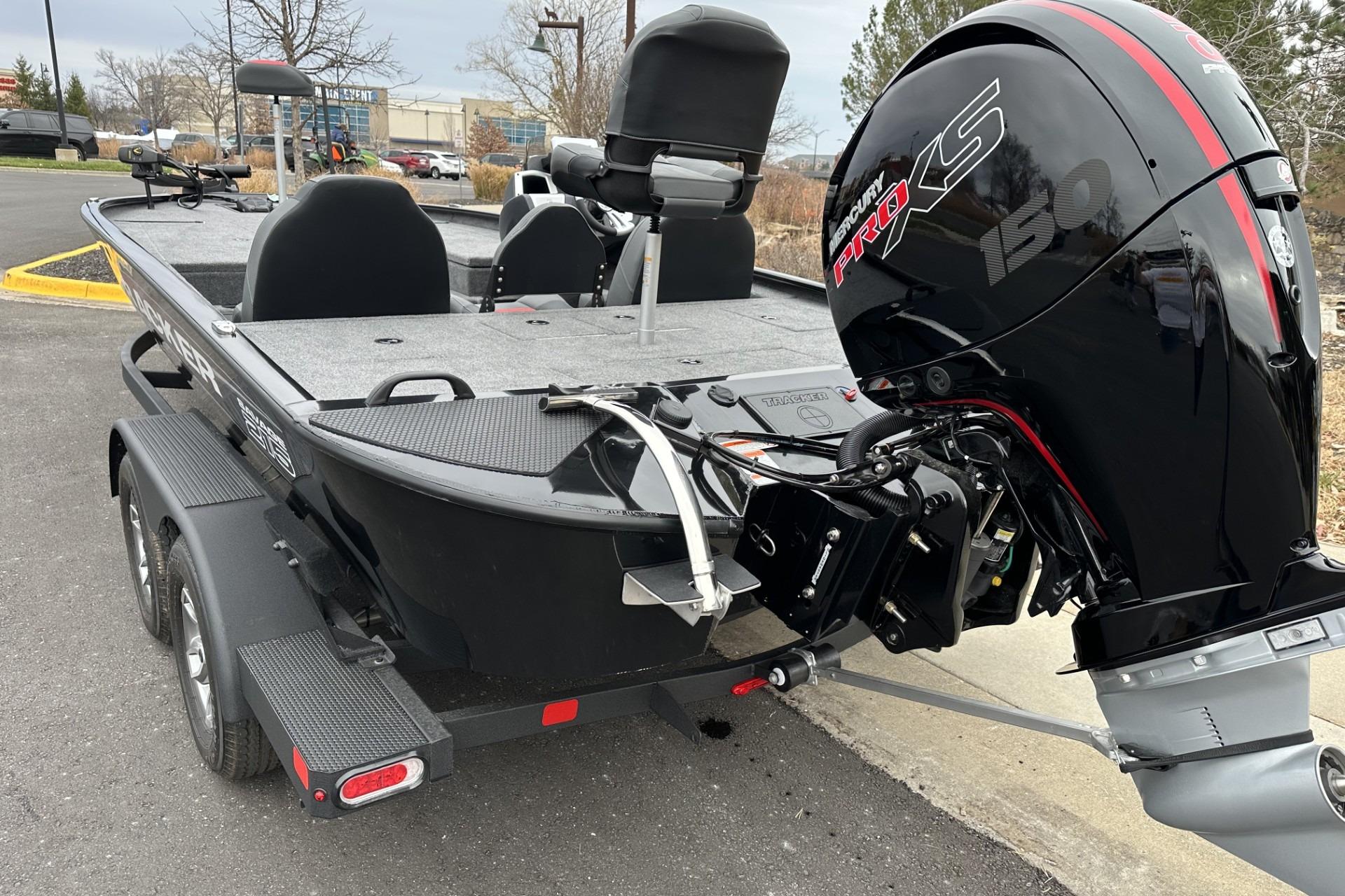 2025 Tracker Savage 215 boat with Mercury Pro XS engine on trailer.