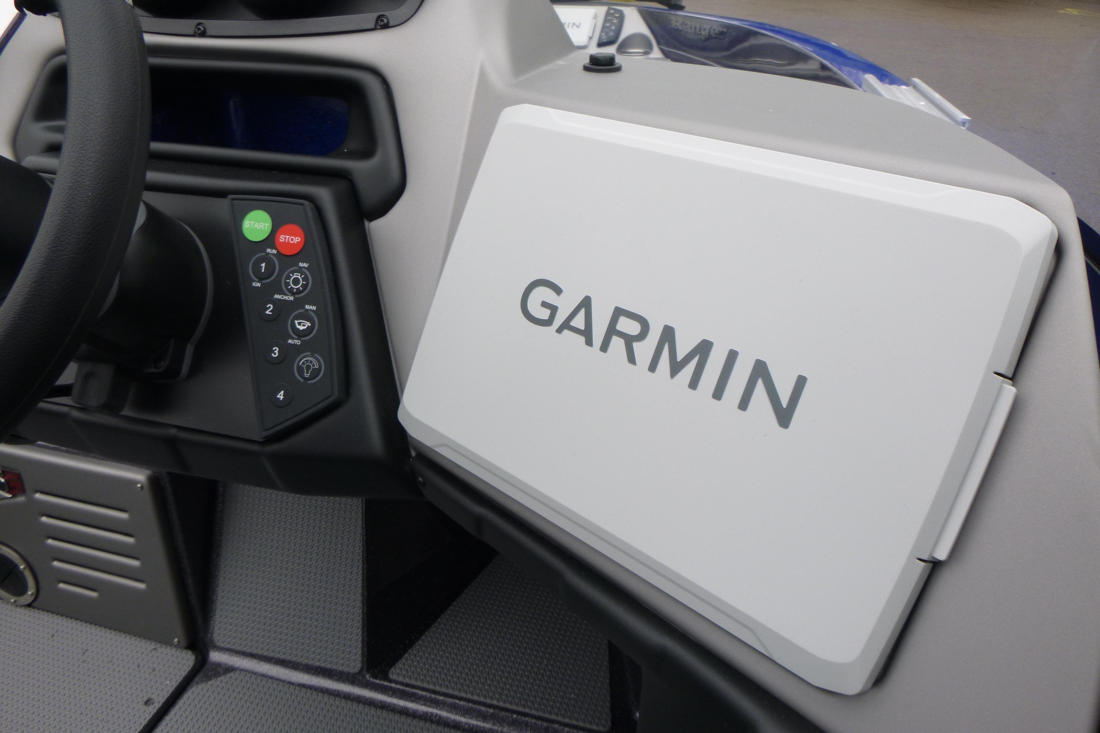 2026 Ranger 620FS Cup Equipped boat dashboard with Garmin navigation system.