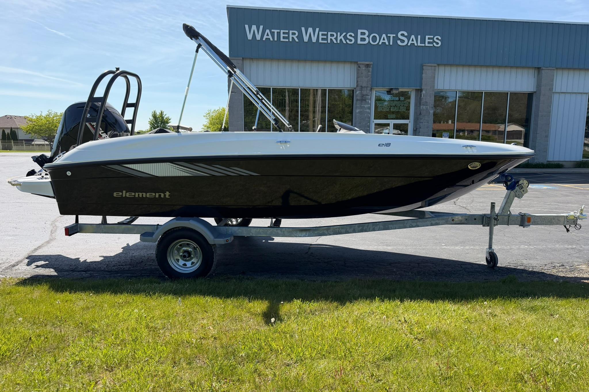 2026 Bayliner Element E18 boat on trailer at Water Werks Boat Sales.