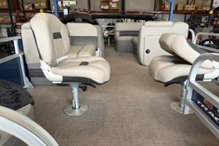 2022 Sun Tracker Fishin' Barge 22 DLX interior with comfortable seating and spacious layout.