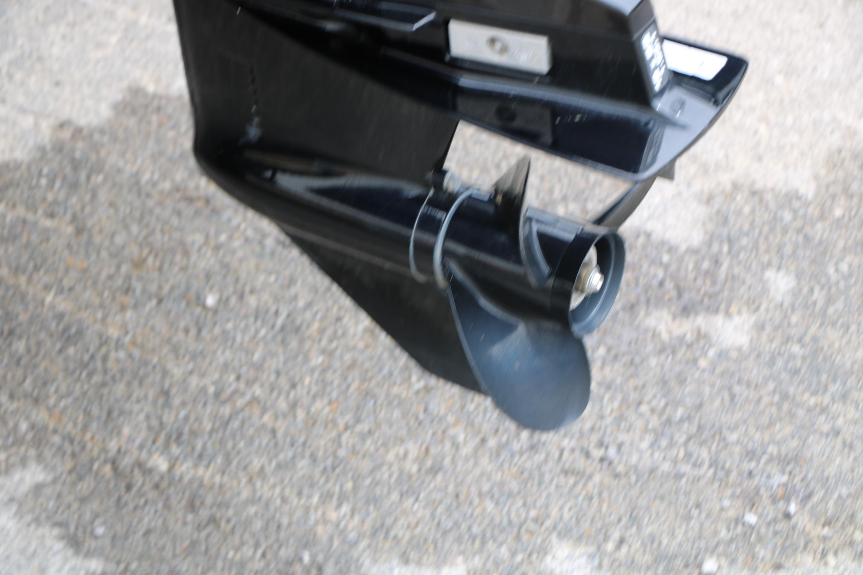 Close-up of a 2022 Tracker Pro Team 175 TF boat motor propeller.