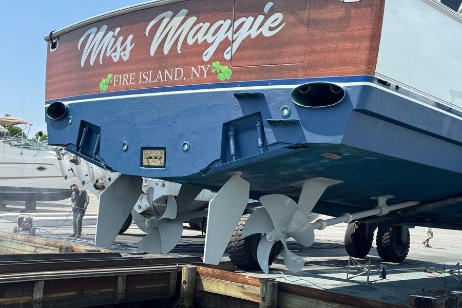 2002 Viking 61 Enclosed Bridge boat "Miss Maggie" on dry dock, Fire Island, NY.