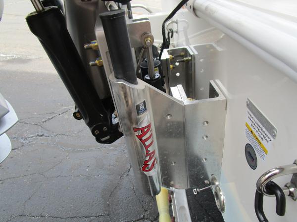 Close-up of 2024 Ranger 2360 Bay boat's hydraulic jack plate.