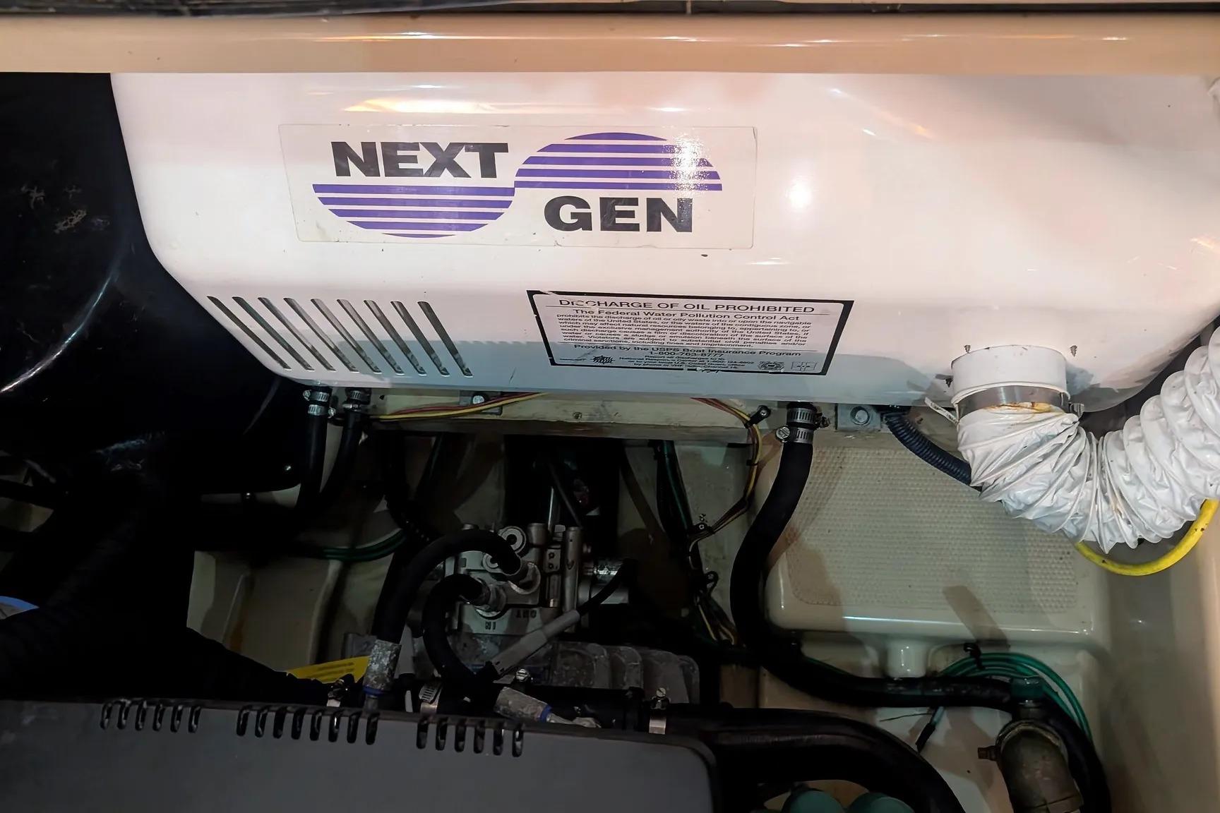 Engine compartment of 2015 Ranger Tugs R-29 S with "Next Gen" label visible.