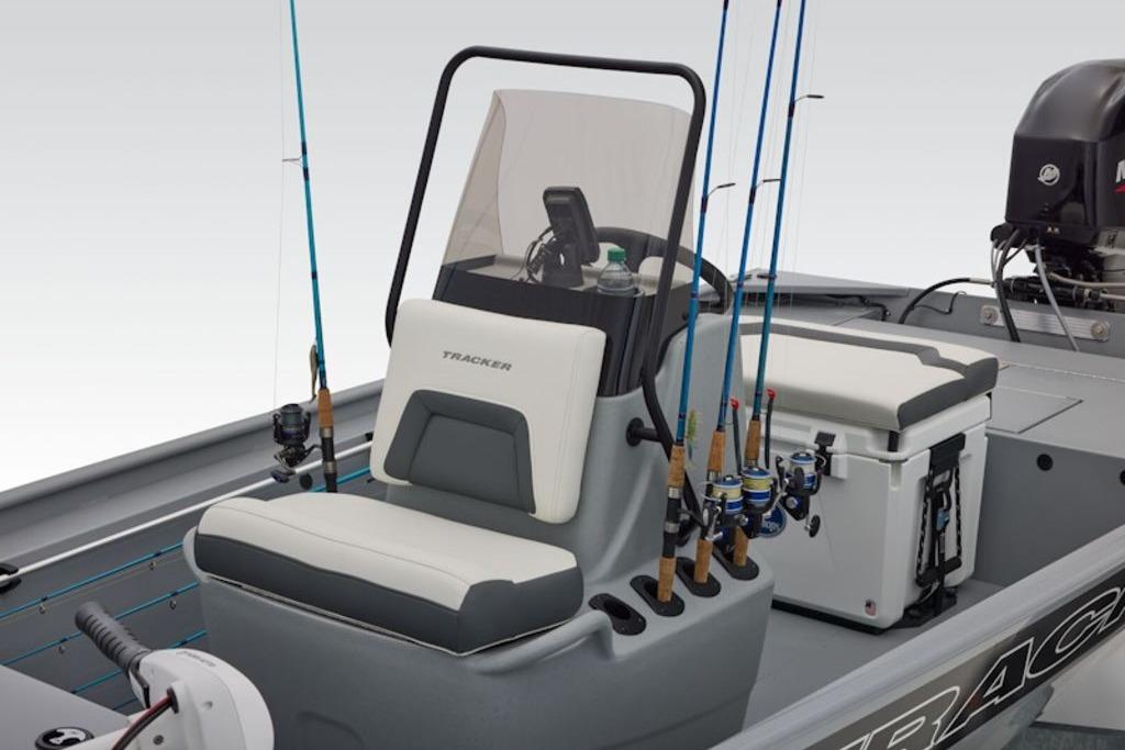 2026 Tracker Bass Tracker Classic CC boat interior with fishing rods and seating.