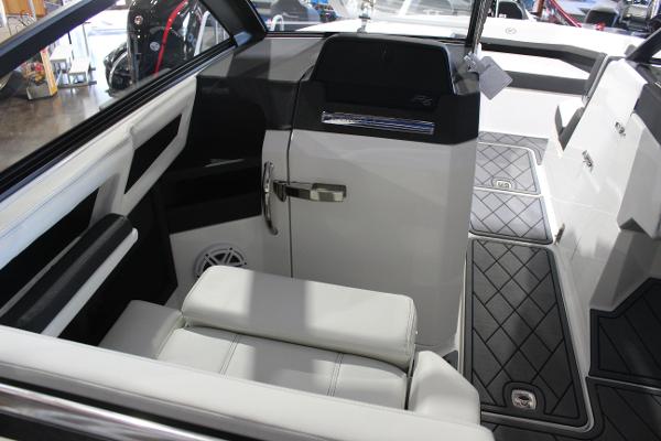 2025 Cobalt R6 boat interior with modern seating and sleek design.