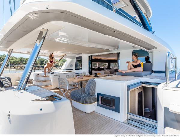 Luxurious 2025 Lagoon SIXTY 5 yacht with spacious deck and modern amenities.