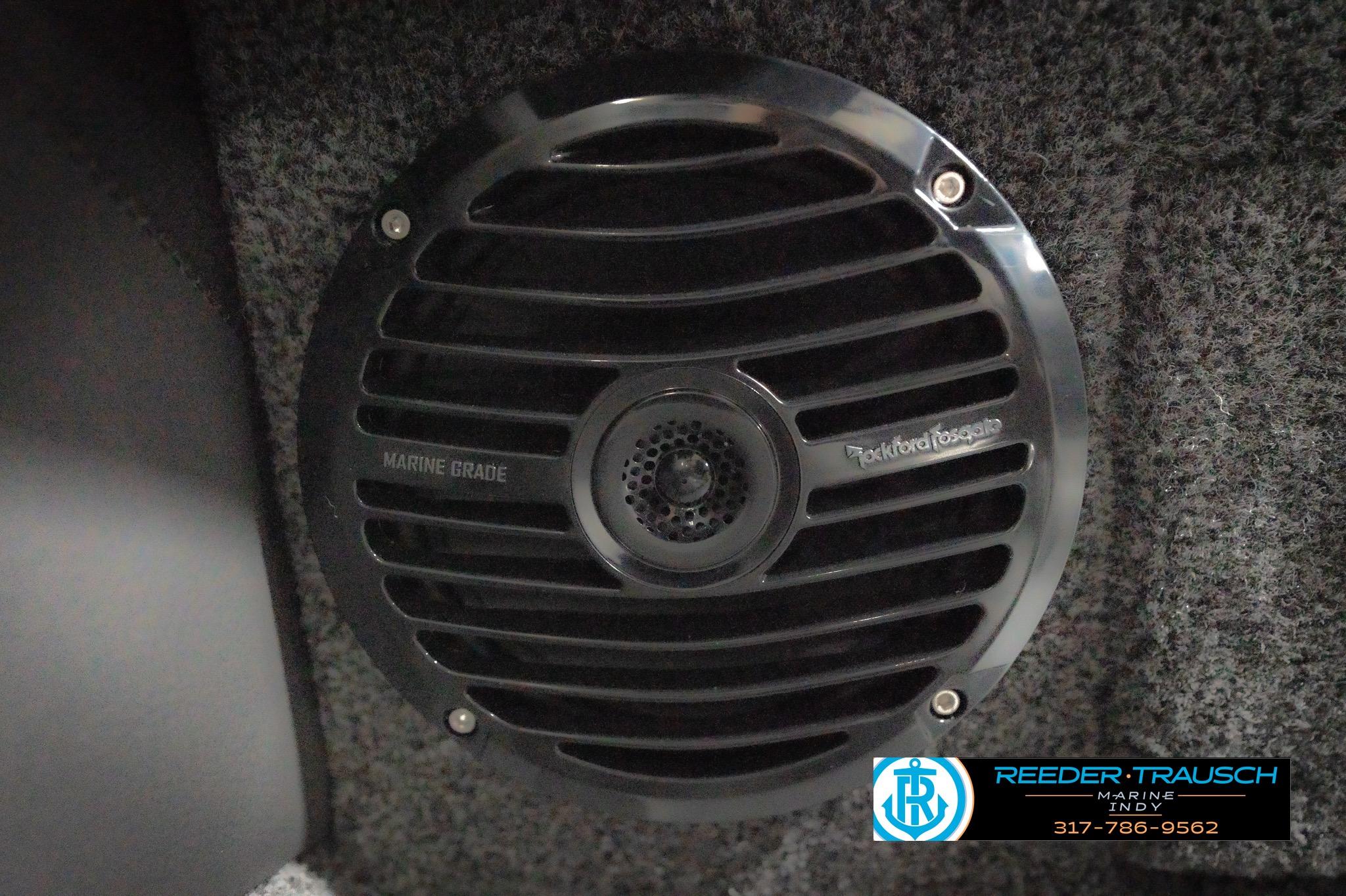 Marine-grade speaker in 2026 Lund 2275 Baron boat, featuring Rockford Fosgate design.