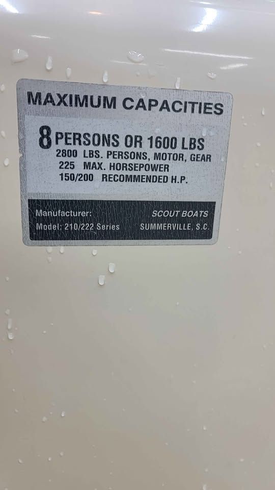 Capacity sign: 8 persons or 1600 lbs, 225 horsepower, recommended 150/200 HP.