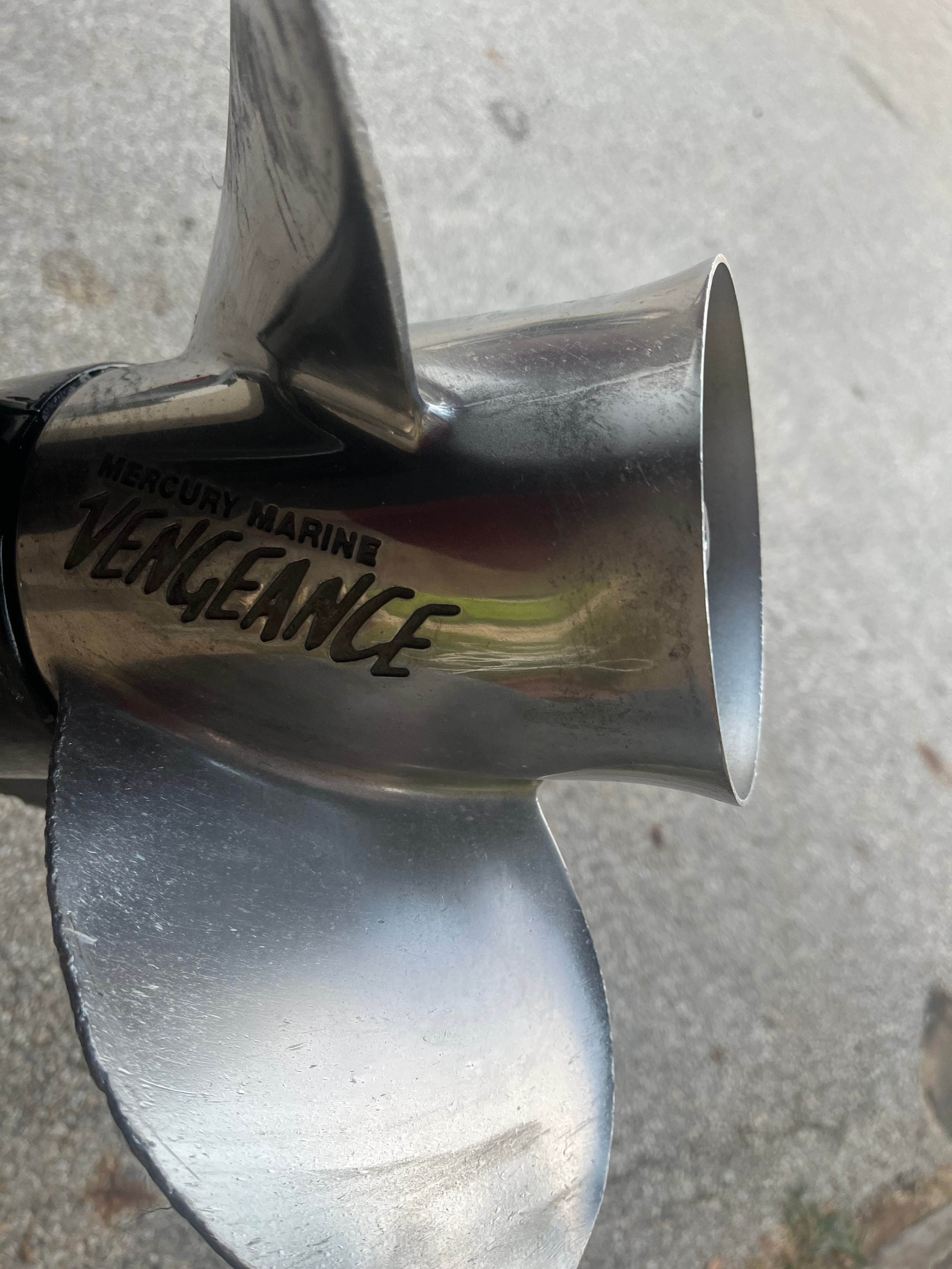Close-up of a Mercury Marine Vengeance propeller.