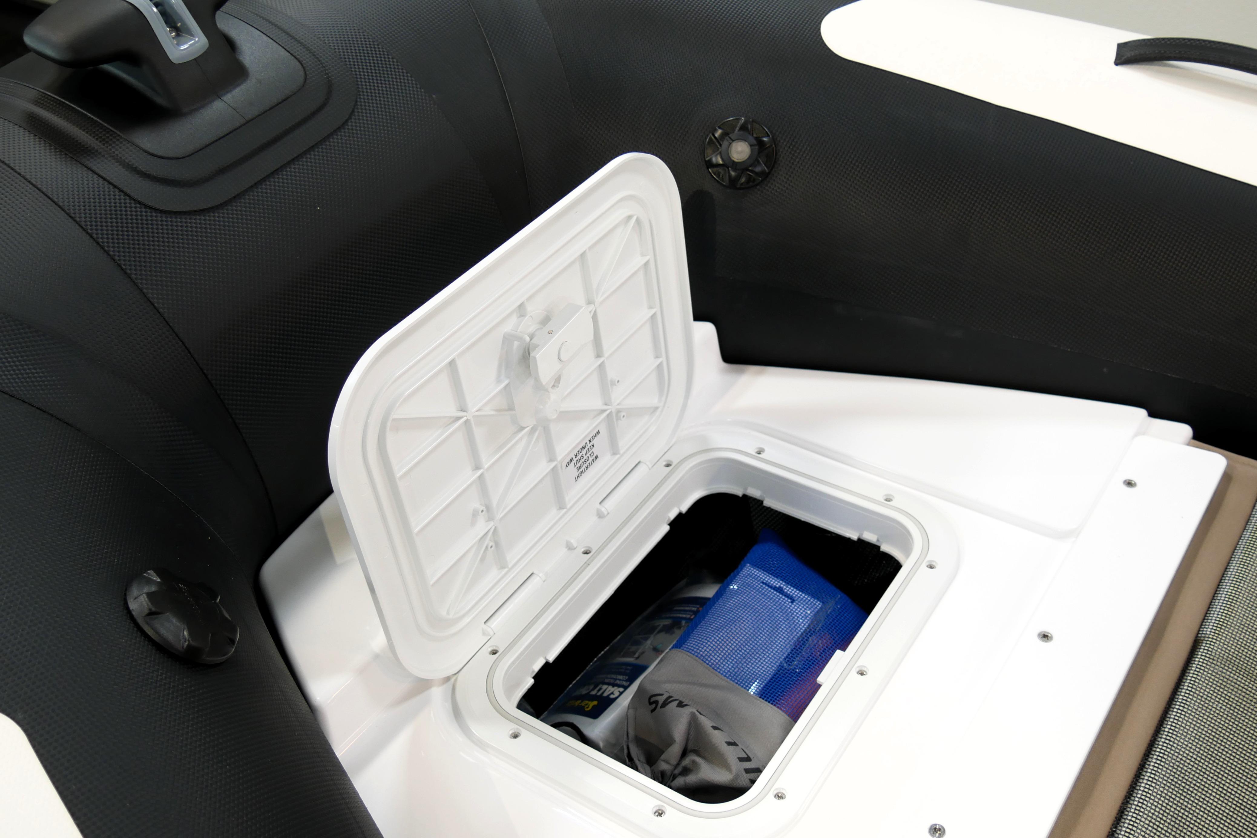 Open storage compartment in 2026 Williams Jet Tenders Sportjet 435 boat.