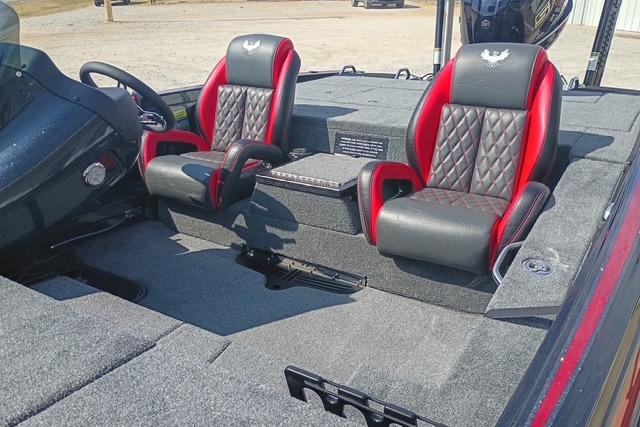 Interior of 2026 Phoenix 721 ZXL boat with red and black seats.