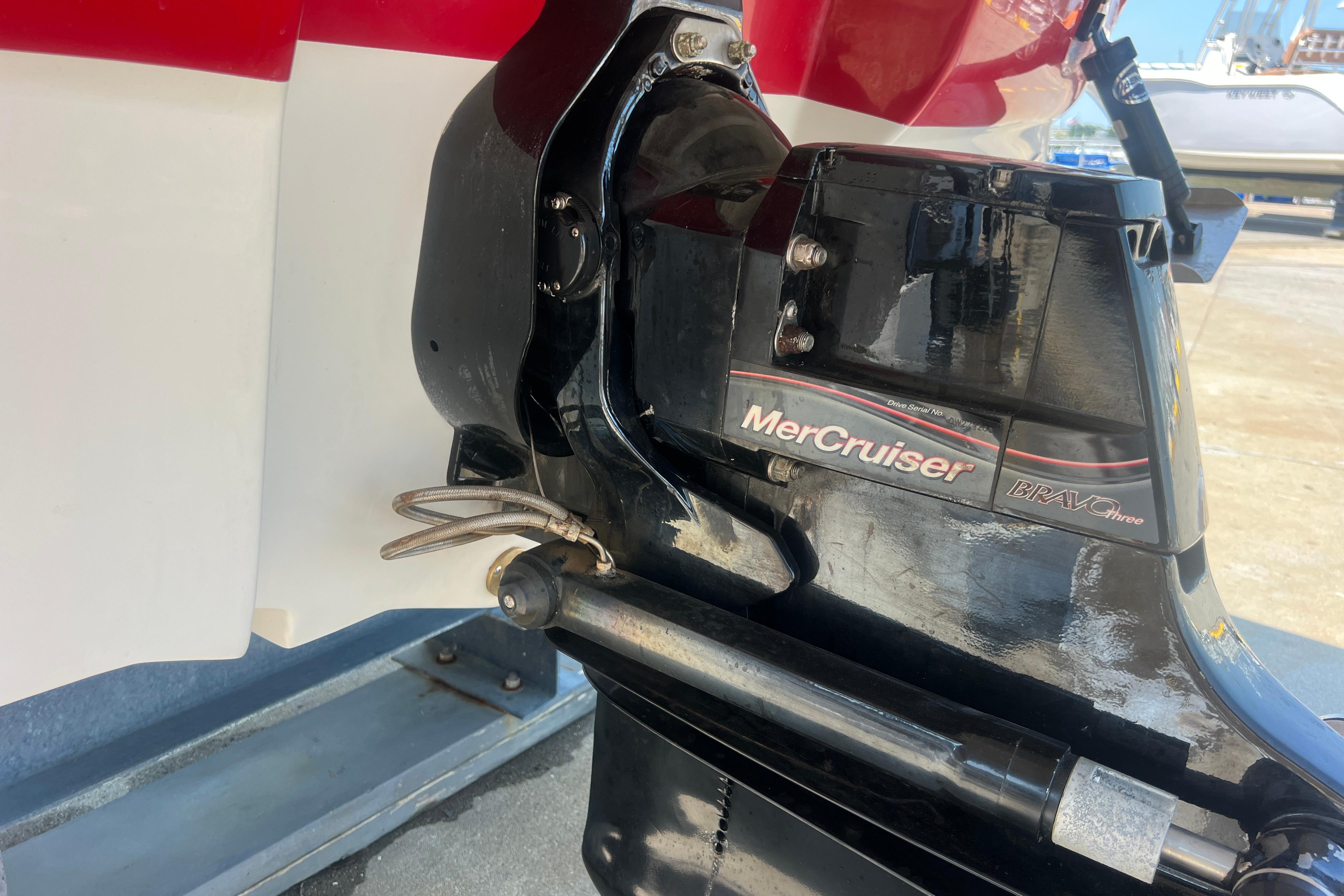 MerCruiser Bravo Three engine on 2005 Sea Ray 240 Sundeck boat, close-up view.