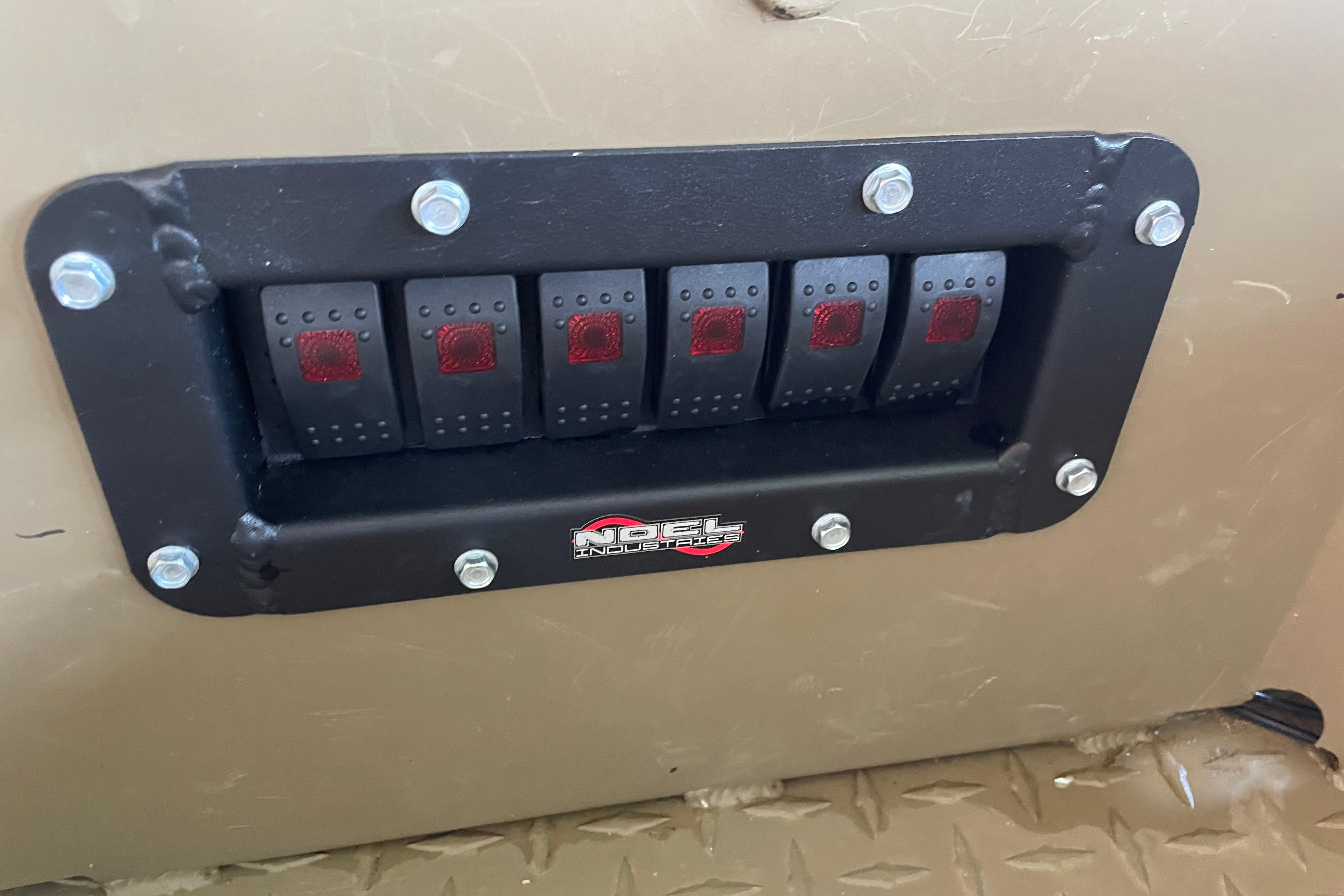 Control panel with switches on a 2025 Edge Duck Boats 550 model.