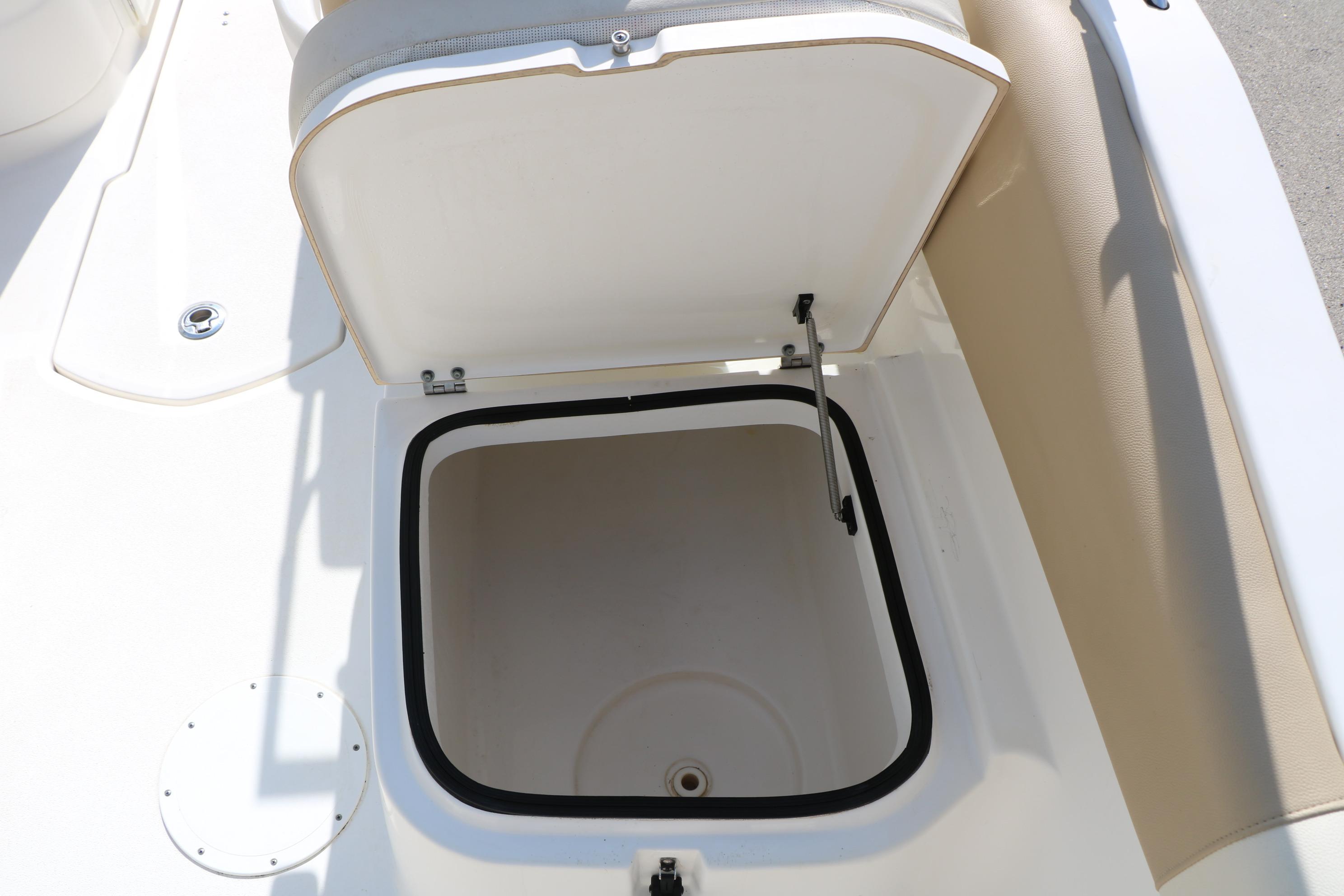 Open storage compartment on a 2017 Sea Fox 226 Traveler boat.