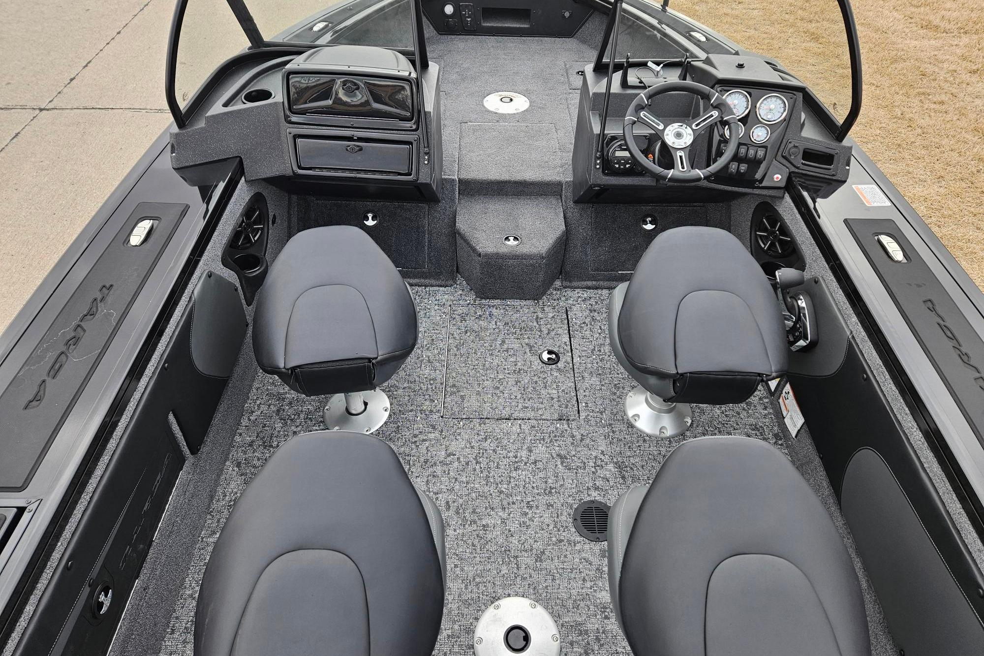 2026 Tracker Targa V-19 WT boat interior with four seats and modern dashboard.