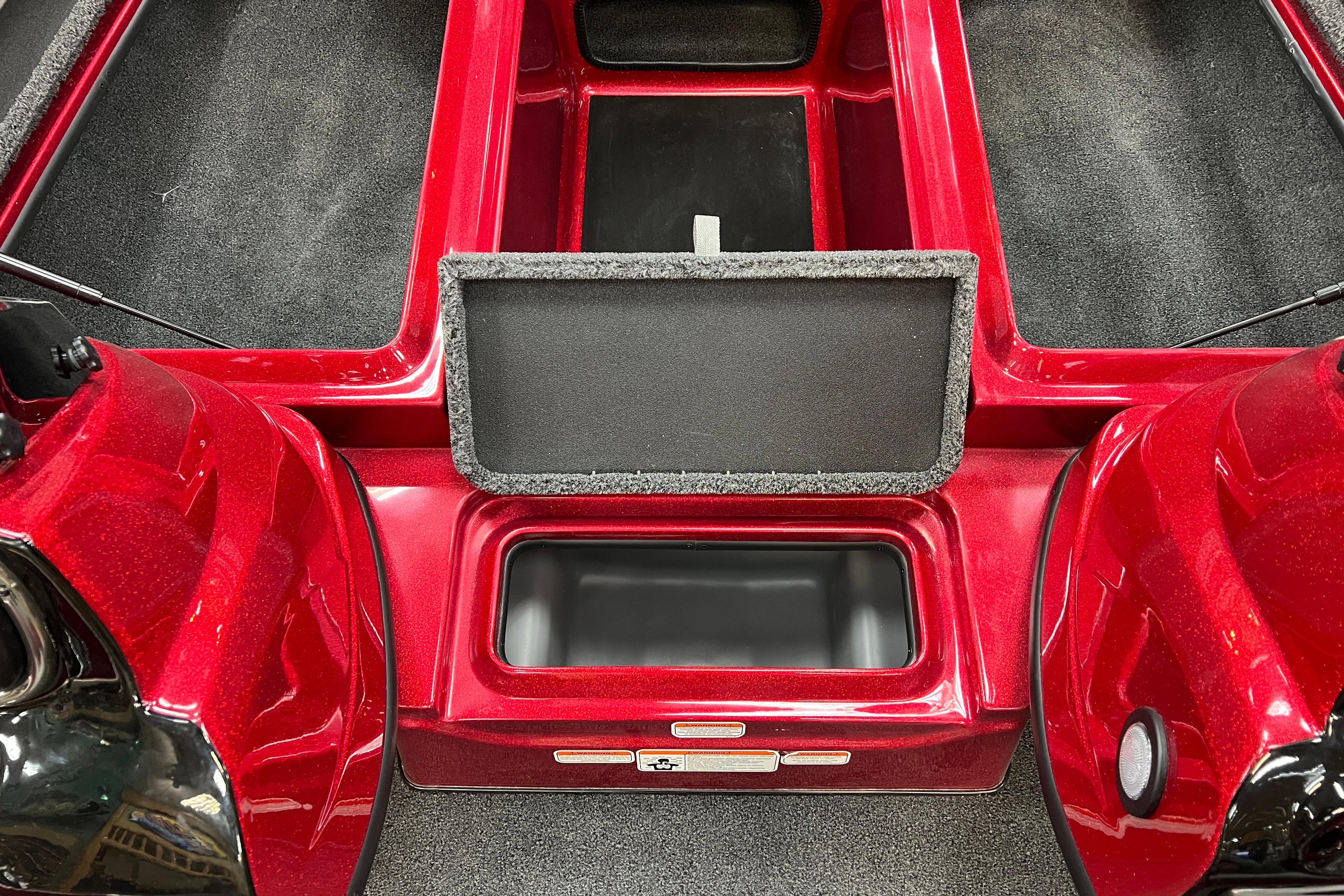 Red Nitro Z17 boat interior with storage compartments, 2026 model.