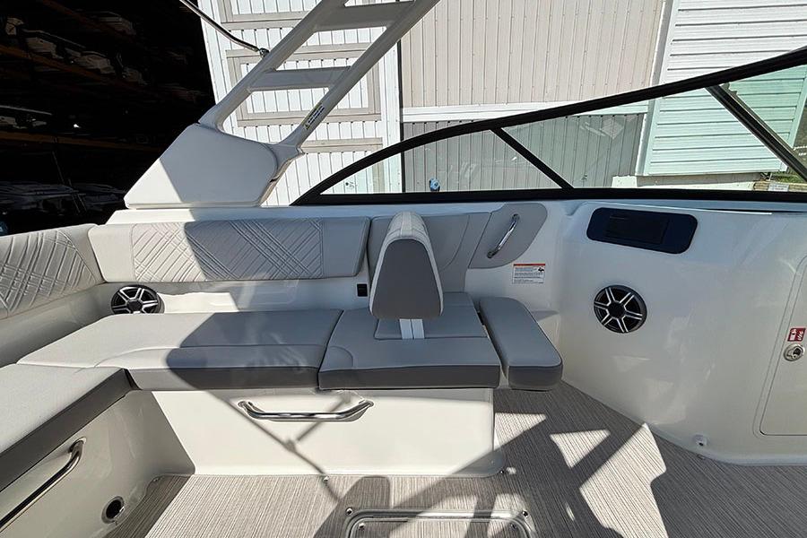 2027 Sea Ray SDX 230 Outboard interior with sleek seating and modern design.