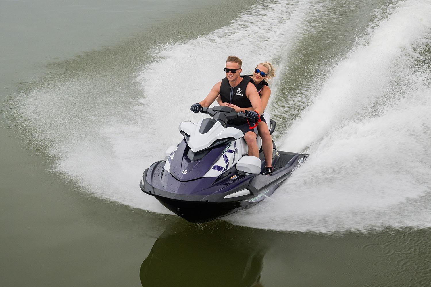 Manufacturer Provided Image: 2026 Yamaha WaveRunner FX Cruiser SVHO on water with two riders enjoying a ride.