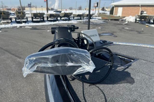 2026 Nitro Z19 XL Pro boat with Garmin equipment, parked outdoors on a snowy day.