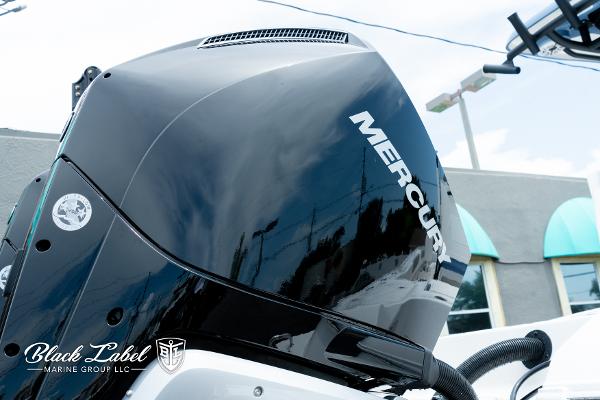 2025 Caymas 281 HB with Mercury engine, Black Label Marine Group branding.