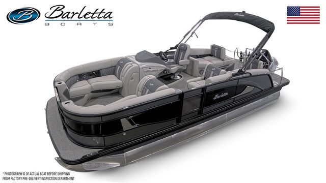 2025 Barletta Lusso L23M luxury pontoon boat with sleek design and spacious seating.