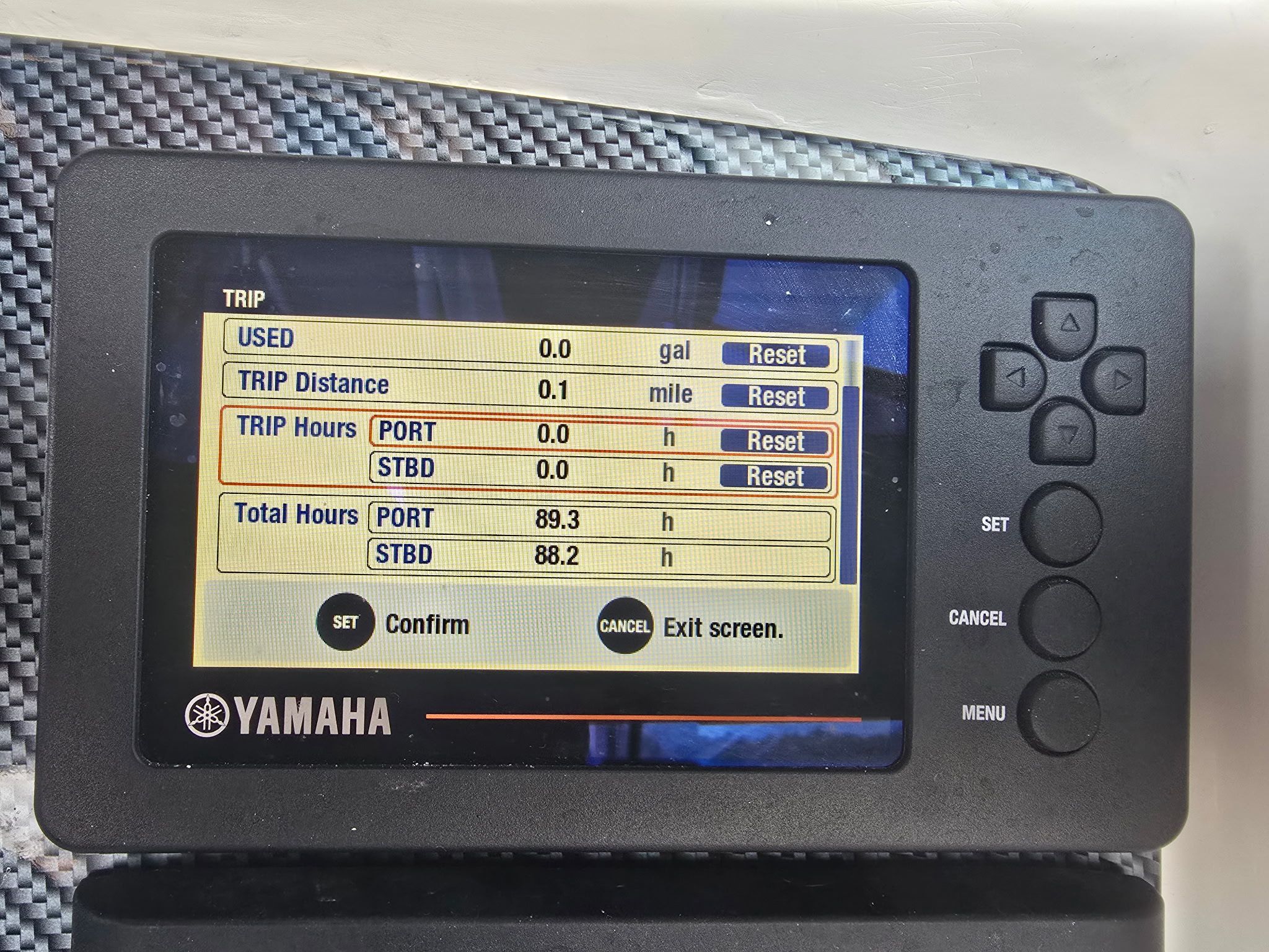 Yamaha display on World Cat 230 SD boat, 2017 model.
