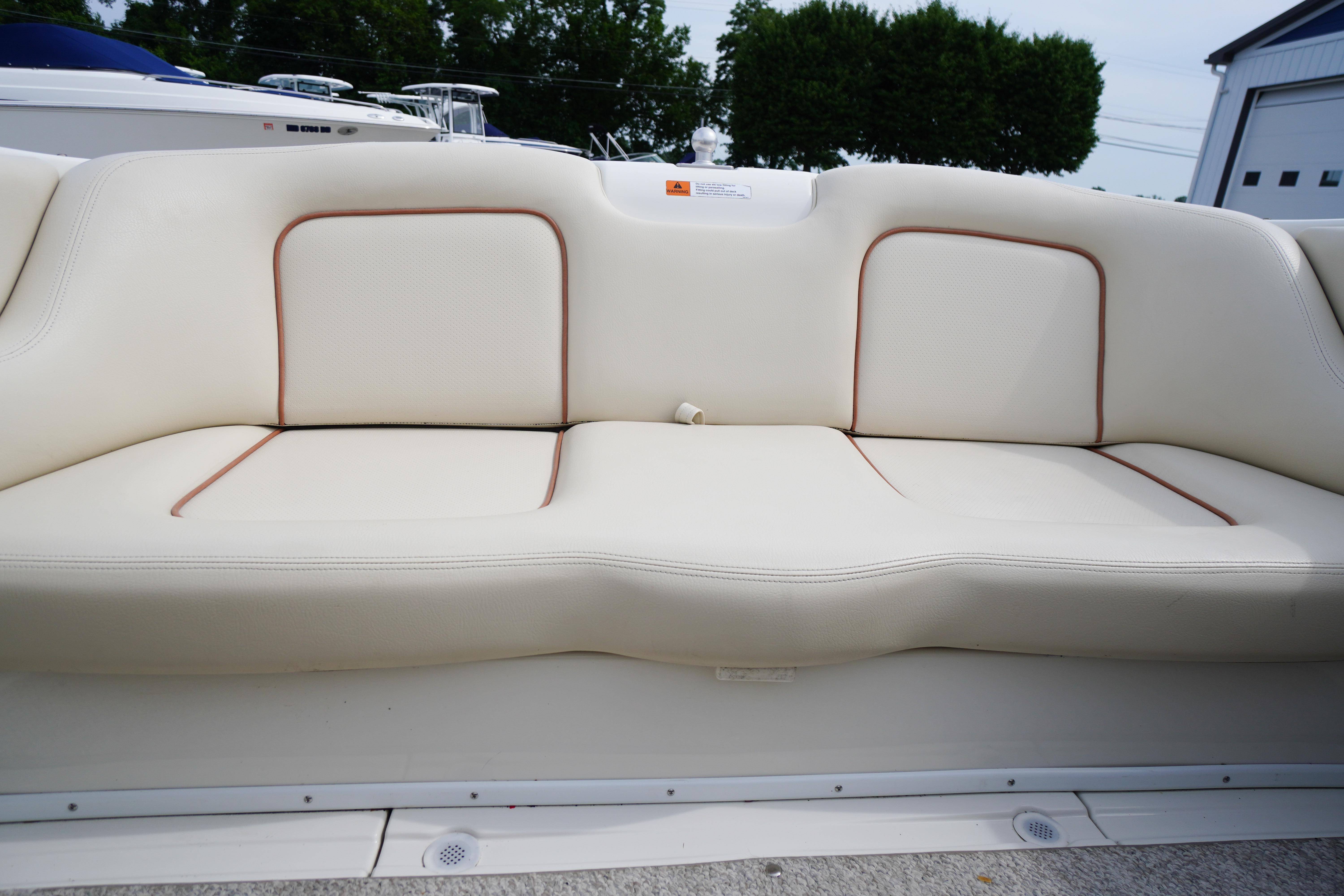 2005 Chris Craft Speedster Heritage boat interior with cream leather seating.